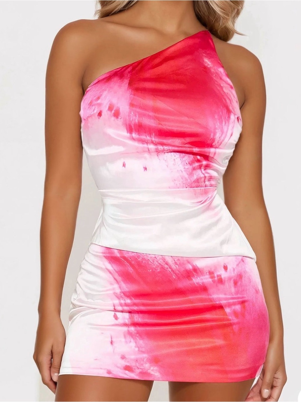 One-Shoulder Pink Ombre Bodycon Dress